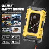 FOXSUR Fully Automatic 12V/6A Pulse Repair Maintenance LCD Display Smart Car Battery Charger for Gel Lead Acid