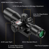 2.5-10x40 Laser Scope Red Green Illuminated Mil-dot Reticle Riflescope with Red Green Laser Sight Tactical Scope for Hunting