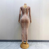 Novas New Hot Selling Female Singer Hosted by Long sleeved Small Diamond Sparkling Pattern Sexy Mesh Perspective