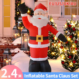 2.4M Christmas Iatable Set with LED Light Ornament Cartoon Giant Santa Claus for Xmas Garden Party Decoration