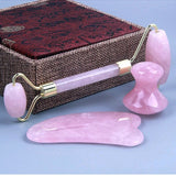 Natural crystal powder jade roller facial massage, beauty massage stick scrapping plate stone