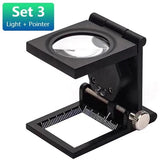 1PC 28mm 10X Metal Foldable Optical Magnifying Glass Desktop Magnifier Measurement Tools with LED Lights Scale 3 Styles