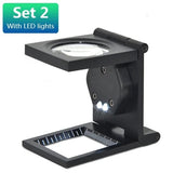 1PC 28mm 10X Metal Foldable Optical Magnifying Glass Desktop Magnifier Measurement Tools with LED Lights Scale 3 Styles