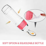 2 Pcs Silicone Supplement Dispensing Squeeze Type Feeding Baby Food Spoon Bottle 120Ml Pink
