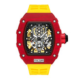 PINTIME Hot Sale Men Sport Automatic Watch Mechanical Movement Rubber Strap Luxury Style Hollow Dial Gift Wristwatches