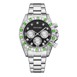 PINTIME Business Men's Watch Iced Out Diamond Stainless Steel Strap Luxury Color Quartz Wristwatch Waterproof Relogios Masculino