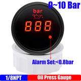 Red Light Digital 2" 52mm Pressure Gauge with Alarm 0~10 Bar Oil Press Meter 1/8NPT Sensor for Auto Car Boat Marine 12V 24V
