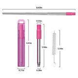 3PCS Telescoping Collapsible Straw Travel Work Out Stainless Steel Key Chain