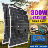 300W 18V Flexible Solar Panel Kit - With Controller Power Bank for Outdoor, Phone, iPad, Camping, RV, Car, Boat