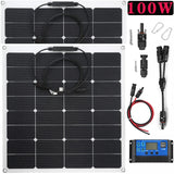 100W 18V ETFE Solar Panel+30A/60A/100A Solars Charge Controller with Connectors, Carabiners,Wire Cable Outdoor Energy RV Plate