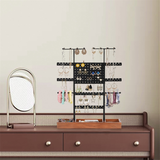 Stand with Wooden Base, Height Adjustable Organiser Stand, Metal Jewellery Holder Display Tower