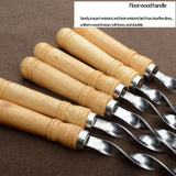 12Pcs 55Cm BBQ Skewers Long Handle Shish Kebab Barbecue Grill Stick Wood BBQ Fork Stainless Steel Outdoors Grill Needle