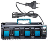 DC18SF 4-Port Charger Black Charger For Makita Battery 14.4V 18V 3.0Ax4 Li-Ion BL1830, BL1830B, BL1840, BL1840B, BL1850, EU Plug