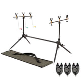 Lixada Adjustable Retractable Carp Rod Holder Fishing Pole Pod Stand with 3 Bite Alarms and Swingers Indicator