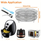 1 Set Air Fryer Rack With Anti-scalding Clip Stainless Steel Removable Air Fryer Stacking Rack Round Air Fryer
