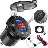 Quick Charge Car Dual USB Charger Socket Auto Adapter QC3.0 36W Waterproof with Voltmeter Switch for 12V/24V Motorcycle ATV RV