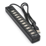 High Quality USB Hub 12 Ports USB 3.0 Hub Multi USB Splitter Switch High Speed Data Transfer For Laptop Computer Durable Black