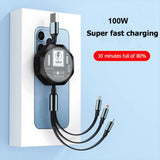 3 In 1 Retractable 100W Cable Fast Charging And Data Micro Usb Type C For Iphone Android Phone Xiaomi Huawei OPPO