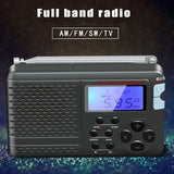Portable Radio FM/AM/SW/TV Full Band Radio with Timing Alarm Clock Dual Channel Headphone Output MP3 Player Receiver