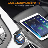 12V/24V 22W Waterproof 4.2A Dual USB Fast Socket Power Outlet Charger with Switch for Car Motorcycle Truck RV Boat