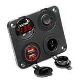 USB Charger & 2.1A Green Voltmeter Power Outlet ON-OFF Switch Four Functions Panel for Car Boat Marine RV Truck Vehicles
