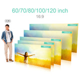 120in/100in Portable Projector HD 16:9 Frameless Video Projection Screen Foldable Wall Mounted for Home Theater Office