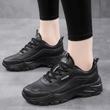 2024 new comfortable with breathable leather and casual height increasing soft sole, black sports dad shoes, women's shoes