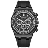 PINTIME Woman Watch Casuals Diamond Bezel Fashion Quartz Wristwatch Sports Silicone Strap Waterproof 3br Calendar Clock Reloj