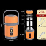 220V 2L Stainless Steel Warmer Electric Heated Lunch Box Container Constant Temperature Hot Food Thermal Boxes