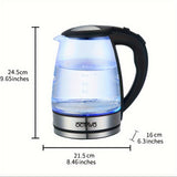 1PC Glass Electric Tea Kettle, Water Boiler & Heater, 1 Liter, 1500 Watts For Fast Boiling