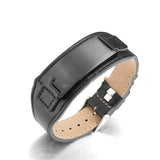 Hand Polished Square Steel Lettering Leather Stainless Steel Bracelet