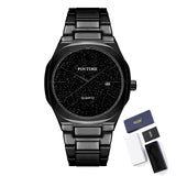 PINTIME Men's Watches Waterproof 30m Casuals Fashion Quartz Wristwatch Stainless Steel Strap Starry Sky Dial Calendar Relogio