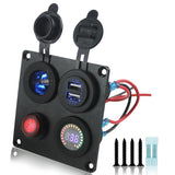 DIY 12V Voltmeter Cigarette Lighter 4.2A Dual USB Charger with switch 4 hole aluminum Panel For truck Boat marine trailer
