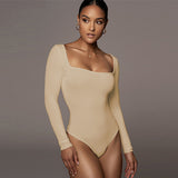 Velvet Padded Bottoming Shirt Women's Tight Long Sleeve Square-neck Jumpsuit