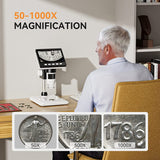 Coin 4.3" LCD Digital Microscope 1000x IPS Screen 8 LED Lights PC View Windows Compatible With 32GB SD Card