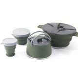 Foldable Camping Cook Pot Kettle and Tableware - Heat Resistant with Folding Bowl and Cup for Hiking and Backpacking
