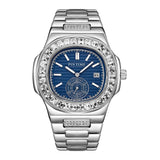 PINTIME Iced Out Watch for Men Fashion Bling Luxury Diamond Waterproof Luminous Stainless Steel Quartz Wristwatch Relogios Reloj