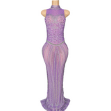 Sexy neck hanging fashionable temperament, slim fit, buttocks wrapped, sexy banquet party stage dress, full of diamonds