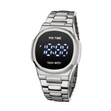 PINTIME Fashion Men Watch Top Brand Luxury Full Steel Square Digital Watches Casual Multifunction Calendar Electronic Wristwatch