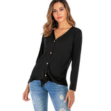 Women's V-neck Button Long-sleeved Cardigan T-shirt Bottoming Shirt