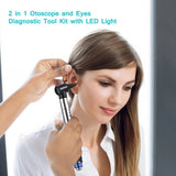 2 in 1 and Eyes Tool Kit with LED Light 4mm Replaceable Ear Tips Optical Otoscope Ears Diagnostic Supplies