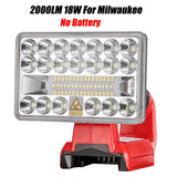 18W 2000LM LED Work Portable Outdoor Camping Light Rechargeable Lamps Flashlight for Milwaukee 18V Li-ion Battery
