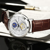 PINTIME Men's Watches Luxury Leather Strap Automatic Mechanical WristWatches 3D Dragon Emboss Business Waterproof Reloj Hombre
