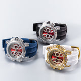 PINTIME Men's Watches Sport Diamond Ice Out Spider-Shaped Dial Silicone Strap Fashion Quartz Wristwatch Watreproof Reloj Hombre