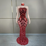 2024 Summer New Female Singer Black Evening Dress Sleeveless Wrapped Chest Sexy Slim Fit