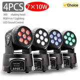 DMX512 Voice-activated Wedding 1/2/4PCS 540° Mobile Head Stage Lamps 7*12W Mini LED Sound Control DJ Party Performance Light