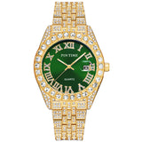PINTIME Watches Men Luxury Diamond Iced Out Stainless Steel Strap Rome Dial Fashion Quartz Wristwatches Waterproof Reloj Hombre