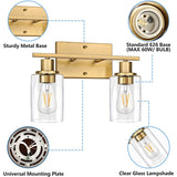 2-Light Bathroom Vanity Light Fixtures, Modern With Clear Glass Shade, Brushed Wall Sconce Lighting