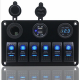 DIY 6 Gang Rocker Switch Panel for RV Marine Car Vehicles Truck Boat Fuse Panels Waterproof Voltmeter Dual USB Charger Port 12V