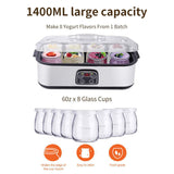 Automatic Digital Yogurt Maker with Adjustable Temperature & Time Control 8pcs Glass Jars 60 Oz Stainless Steel